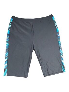 Women's Plus Size Swim Shorts 28W Black with Blue Side Panels High Waisted Board
